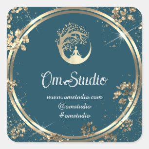 Thank Logo Yoga Mindfulness Shop Gold Blue Square Sticker