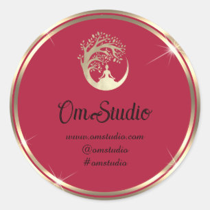 Thank Logo Yoga Mindfulness  Shop Gold Frame Spark Classic Round Sticker