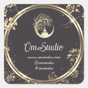 Thank Logo Yoga Mindfulness Shop Gold Grey Square Sticker