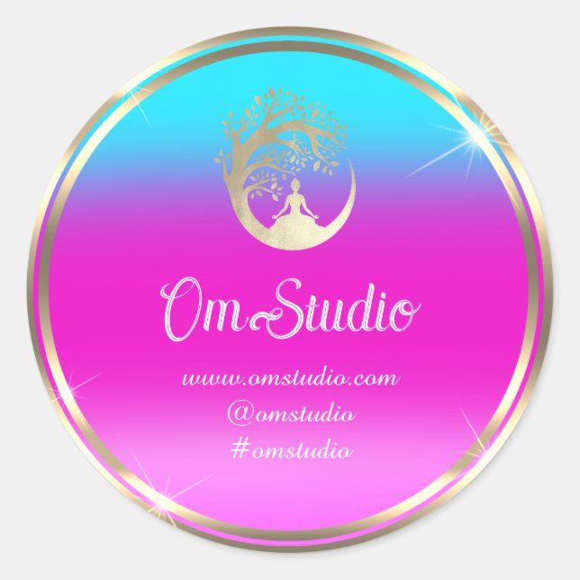 Thank Logo Yoga Mindfulness Shop Gold Pink Blue Classic Round Sticker (Front)