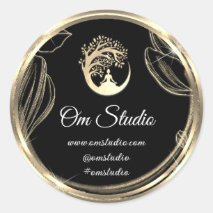 Thank Logo Yoga Mindfulness's Shop Gold  Black Classic Round Sticker