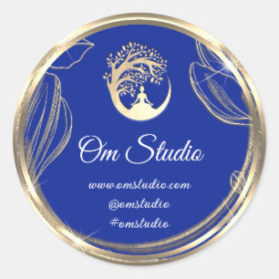 Thank Logo Yoga Mindfulness's Shop Gold Blue Classic Round Sticker