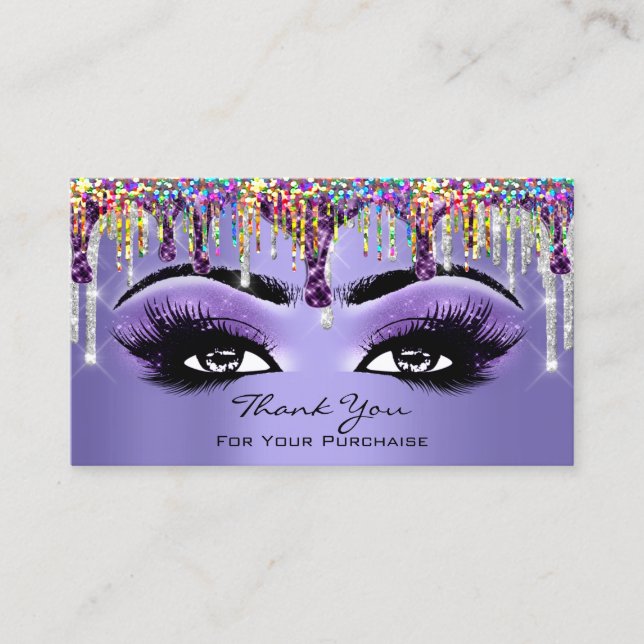 Thank Makeup Brow Eyelash Drips Purple Silver Business Card (Front)