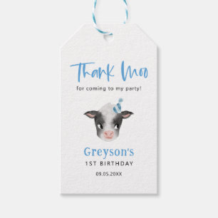 Thank Moo Blue Cow Birthday Party Gift Tags