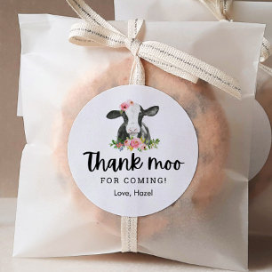 Thank Moo For Coming Cow Birthday Thank You Classic Round Sticker