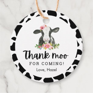 Thank Moo For Coming Cow Birthday Thank You Favour Tags