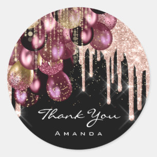 Thank Name 16th Bridal Glitter Ballon Rose Berry Classic Round Sticker