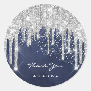 Thank Name 16th Bridal Grey Glitter Blue Confetti Classic Round Sticker