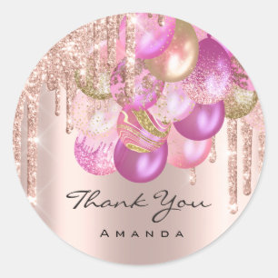 Thank Name 16th Bridal Rose Glitter Ballon pink Classic Round Sticker