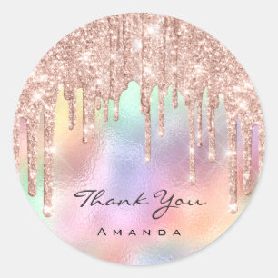 Thank Name 16th Bridal Rose Holographic Classic Round Sticker