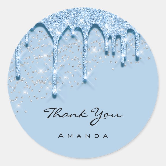 Thank Name 16th Bridal Silver Glitter 3D Blue BABY Classic Round Sticker (Front)