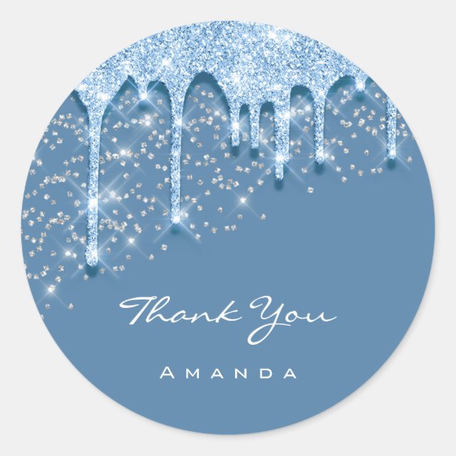 Thank Name 16th Bridal Silver Glitter 3D Effect Classic Round Sticker (Front)