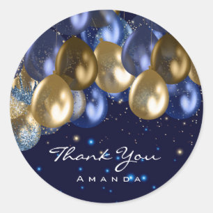 Thank Name 16th Bridal WeddingGlitter Ballon Navy Classic Round Sticker