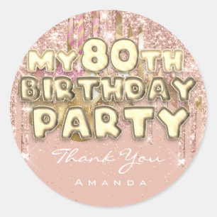 Thank Name 80th Birthday PartyGlitter Ballon Gold Classic Round Sticker