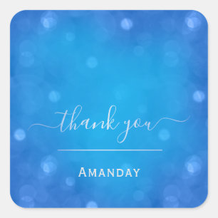Thank Name Blue Bridal Shower Wedding Sweet 16th Square Sticker
