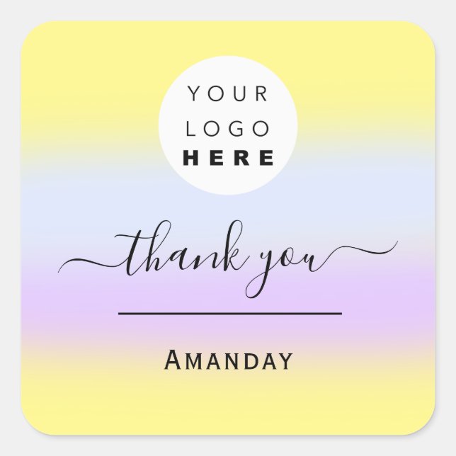 Thank Name Blue Modern Business Boutique Shop Logo Square Sticker (Front)