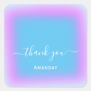 Thank Name Blue Pink Ocean Makeup Bridal Sweet16th Square Sticker