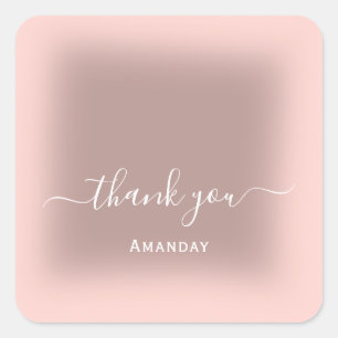 Thank Name Blush Rose Skinny Minimalism Favour Square Sticker