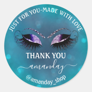 Thank Name Boutique Eyelash Shop Navy Smoky Blue Classic Round Sticker