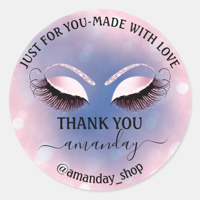 Thank Name  Boutique eyelashes  Shop Pink Blue Classic Round Sticker (Front)