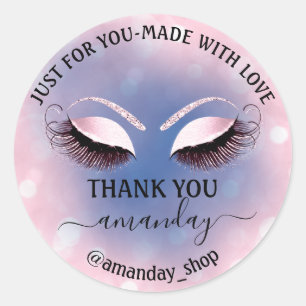 Thank Name  Boutique eyelashes  Shop Pink Blue Classic Round Sticker