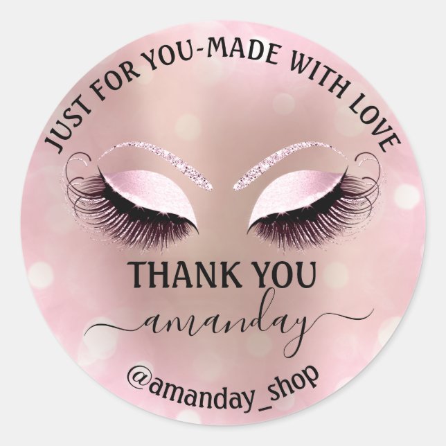 Thank Name  Boutique eyelashes  Shop Pink Girly Classic Round Sticker (Front)