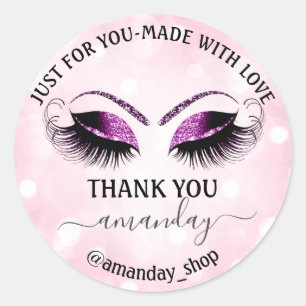 Thank Name  Boutique eyelashes  Shop Pink Glitter Classic Round Sticker