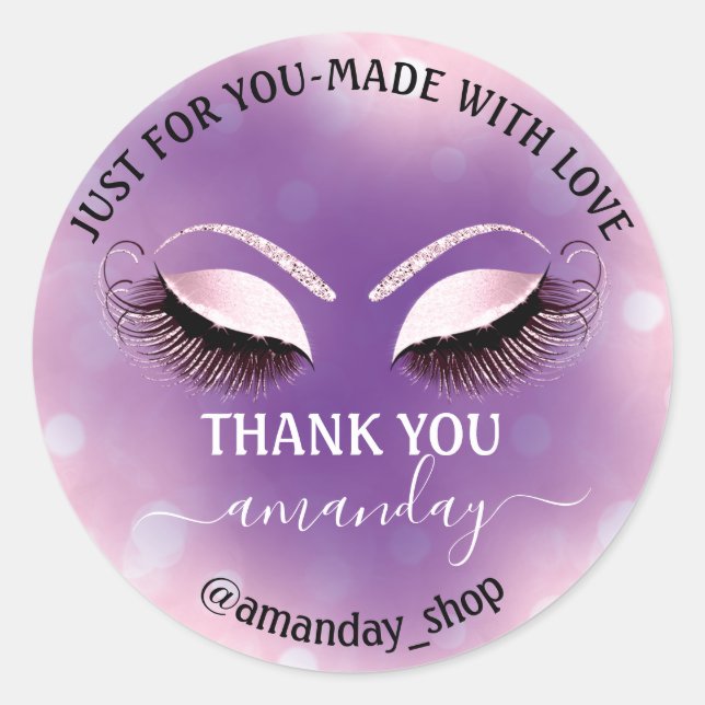 Thank Name  Boutique eyelashes  Shop Pink Purple Classic Round Sticker (Front)