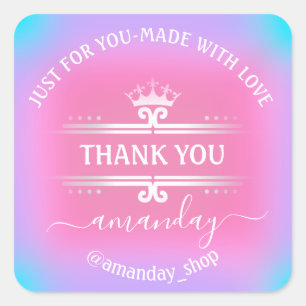 Thank Name  Boutique Shop Royal Crown Holograph Square Sticker
