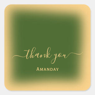 Thank Name Brown Yellow Makeup Greenery Square Sticker