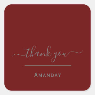 Thank Name Burgundy MinimalIsm Boutique Shop Square Sticker