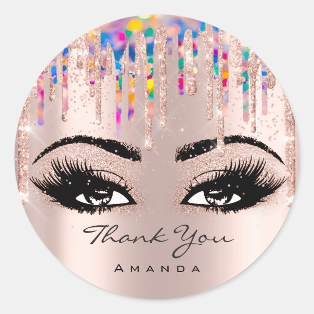 Thank  Name Confetti Rose Glitter Eyelash Unicorn Classic Round Sticker (Front)