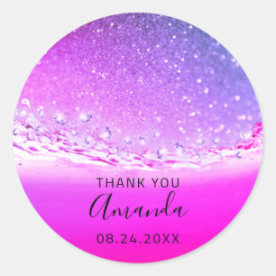 Thank Name Date Spark Bridal Fuchsia Pink Classic Round Sticker