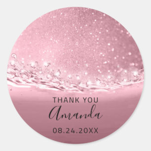 Thank  Name Date Spark Bridal  Pink Rose Classic Round Sticker
