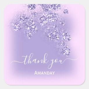 Thank Name Glitter Bridal Sweet 16th Pink Violet Square Sticker