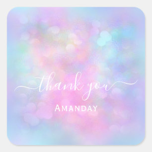 Thank Name Holograph Abstract Blue Pink Unicorn Square Sticker