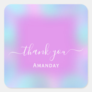 Thank Name Holograph Pastel Blue Pink Unicorn Square Sticker