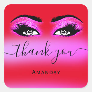 Thank Name Hot Pink Red  Boutique Shop Logo Square Sticker