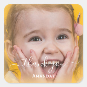 Thank Name Lemon  Frame  custom Photo Yellow Square Sticker