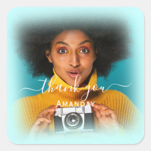 Thank Name Photo BLUE FRAME Bridal Sweet16 Square Sticker