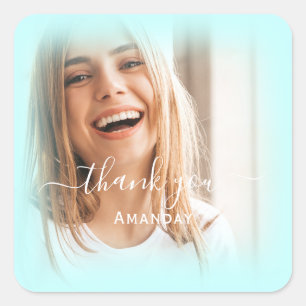 Thank Name Photo BLUE PASTEL Bridal Sweet16 Square Sticker
