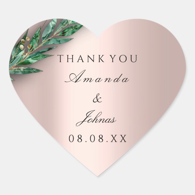 Thank Name Rose Heart Eucalyptus Rustic Weddings Sticker (Front)