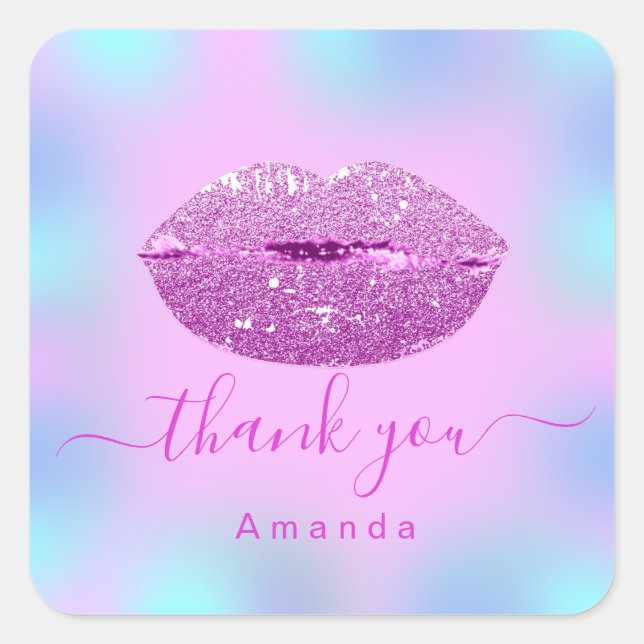 Thank Name Sweet16th Bridal Holograph  Pink Kiss Square Sticker (Front)
