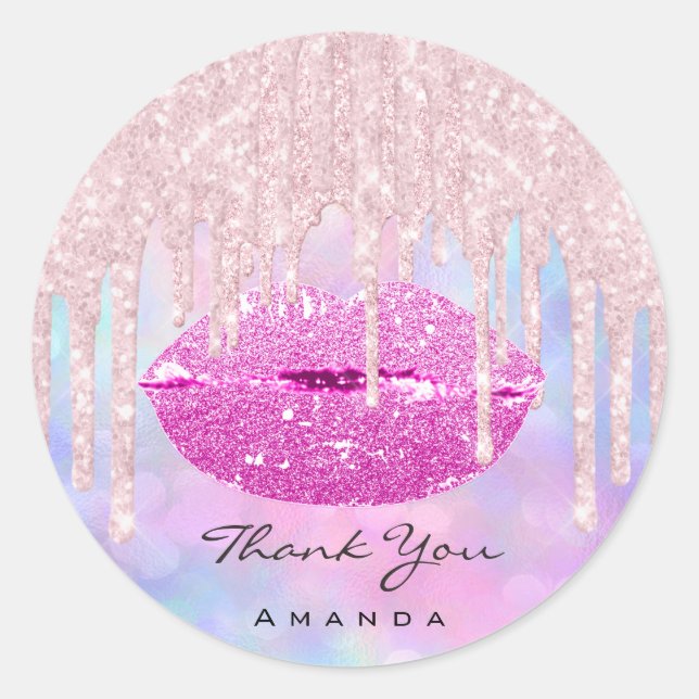 Thank Name Sweet16th Bridal Pink Kiss Glitter Lips Classic Round Sticker (Front)