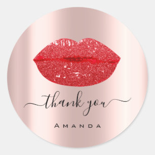 Thank Name Sweet16th Bridal Pink Red  Lips Classic Round Sticker