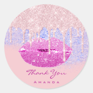 Thank Name Sweet16th Bridal Pink Rose Glitter Lips Classic Round Sticker