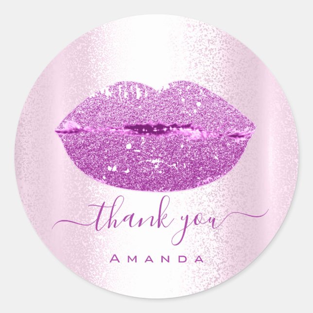 Thank Name Sweet16th. Purple Glitter VIP Kiss Lips Classic Round Sticker (Front)