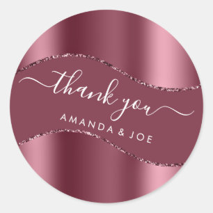 Thank Name Sweet 16th Bridal Burgundy Rose  Classic Round Sticker