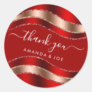 Thank Name Sweet 16th Bridal Rose Red Glitter  Classic Round Sticker