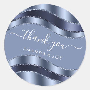 Thank Name Sweet 16th Bridal Shower Blue Navy  Classic Round Sticker